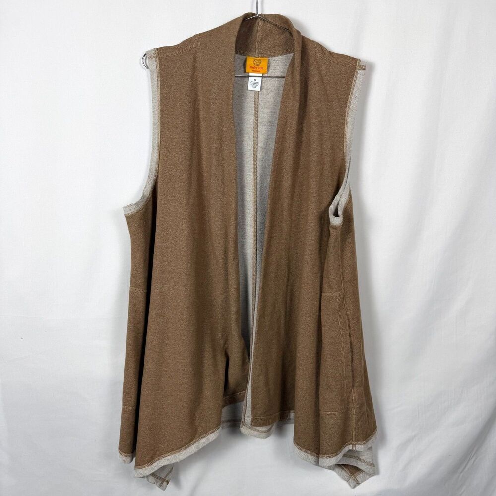Ruby Rd Woman 1X Brown Draped Open Front Cardigan Vest Pockets Asymmetric Boho